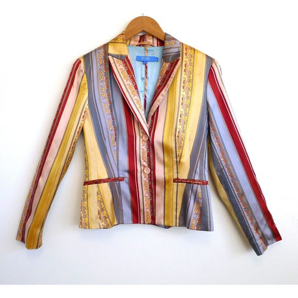 ESCADA SPORT Silk Satin Floral Stripe 2-Button Jacket Blazer YOOX 36 6 $1850 - Picture 1 of 14